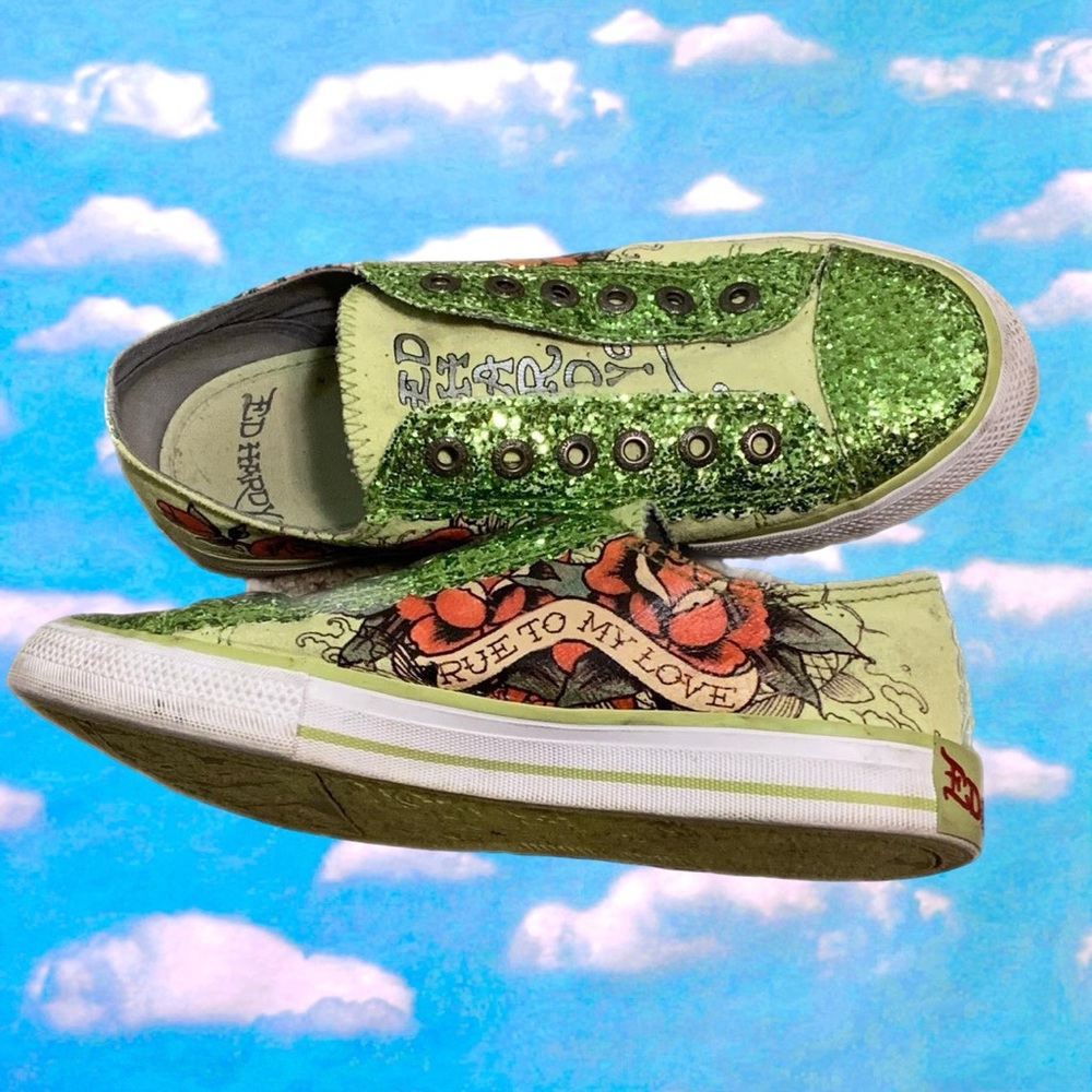 Ed Hardy Kids Green Glitter Shoes